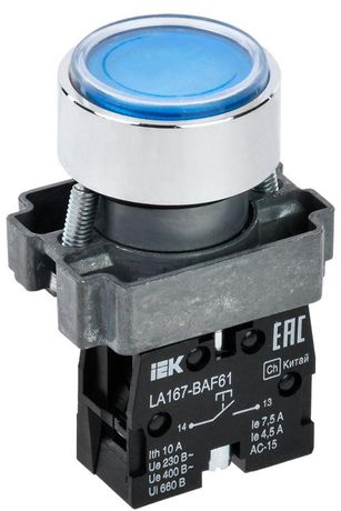 Кнопка LA167-BAF61 d=22мм 1з синяя | BBT20-BAF61-1-22-67-K07 IEK