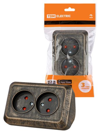 Розетка угловая двойная 2П открытой установки с з/ш IP20 250В 10А бронза "Ладога" | SQ1801-0289 TDM