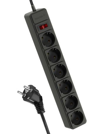 Удлинитель с сетевым фильтром 6х1.8м заземл. 16А IP20 3.5кВт 3х1 предохранителем выкл. индикатором сети черн. КОСМОС FKsm1.8m-6g(B)16A