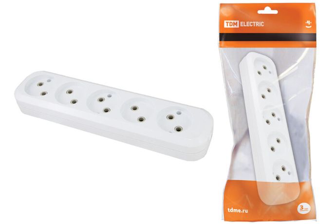 Колодка розеточная 5 гнезд 2П б/з 10А 250В белая | SQ1806-0034 TDM