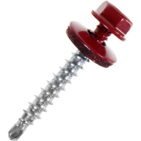 Саморез кровельный сверло 4,8х51 RAL-3005 (винно-красный) (60шт) - коробка с окном | 125553 Tech-KREP