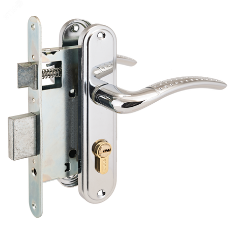 Замок врезной цилиндровый с ручками для деревянных дверей АЛЛЮР ЗВ 4-132 хром - 9231 ПТК