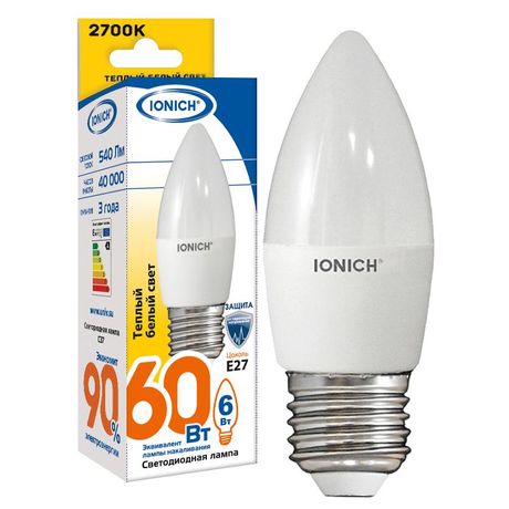 Лампа светодиодная ILED-SMD2835-C37-6-540-230-2.7-E27 C37 6Вт Свеча 2700К тепл. бел. E27 230В IONICH 1631