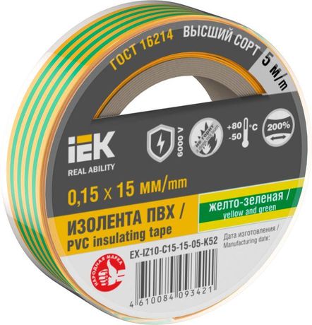 Изолента 0,15х15мм желто-зеленая 5м | EX-IZ10-C15-15-05-K52 IEK