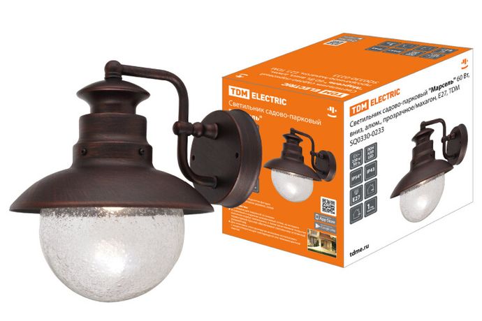 Светильник садово-парковый "Марсель" 60 Вт, вниз, алюм., прозрачное/махагон, Е27 | SQ0330-0233 TDM
