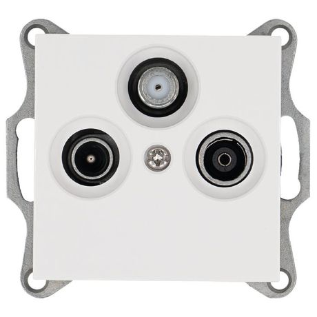 Розетка телевизионная проходная TV + FM SAT 3-м Ф9.5мм механизм бел. глянцевый Jasmart G6207W