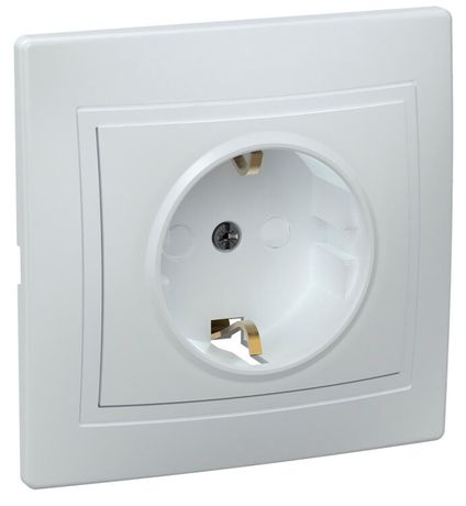 Розетка 1-местная с заземляющим контактом защитной шторкой 16А керамика КВАРТА белая IEK (РСш10-3-КБ ) - ERK14-K01-16-K
