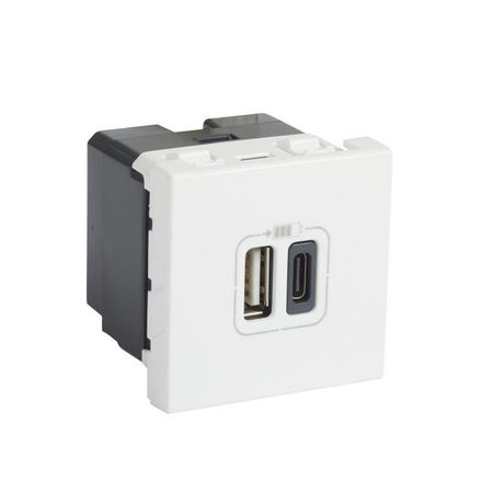 Розетка USB-C+USB-A для зарядки - Программа Mosaic 2 модуля белый | 077592 Legrand