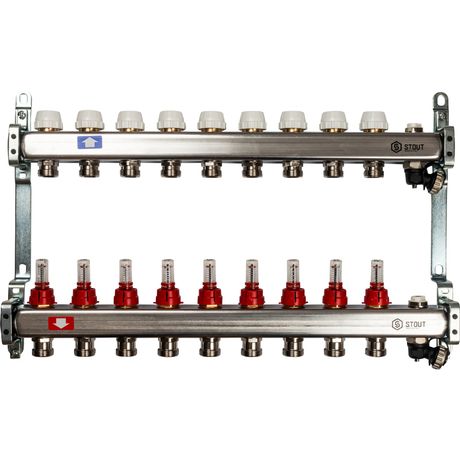 Коллекторная группа из нержавеющей стали 1' на 9 выходов со встроенными расходомерами - SMS-0927-000009 STOUT RG008Q1TNNAE3D