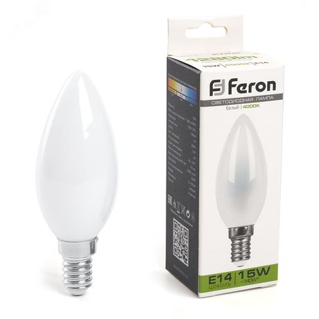 Лампа светодиодная LED 15вт Е14 белый матовая свеча FILAMENT - LB-717 38257 FERON