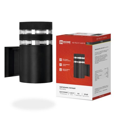 Светильник уличный настенный односторонний НБУ POLO-R-1xA60-BL алюминиевый черный IP54 IN HOME - 4690612045061