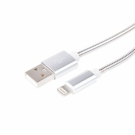 Кабель USB для iPhone 5/6/7 моделей шнур в металлической оплетке серебристый Rexant 18-4247 MEET