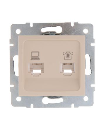 Розетка компьютерная + телефонная 2-м СП Karina RJ45 RJ11 механизм крем. LEZARD 707-0388-143