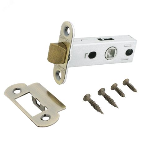 Защелка врезная универсальная без ручек для деревянных межкомнатных дверей, АЛЛЮР АРТ L45-8-R18 AB старая бронза - 11574 ПТК