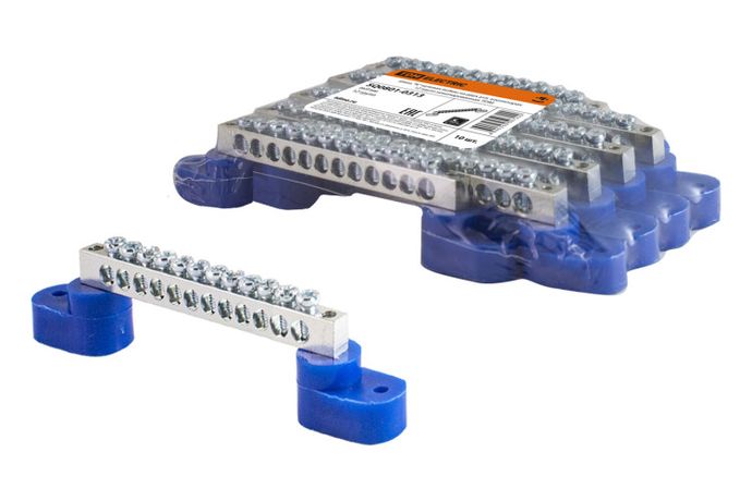 Шина "N" нулевая 6х9мм на двух угл. изоляторах 12 групп никелированная | SQ0801-0313 TDM