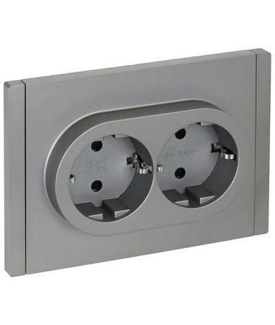 Розетка 2-м СП FORTE&PIANO FP523 16А с заземл. защ. шторки безвинт. крепл. сталь IEK FP-R24-16-1-K46