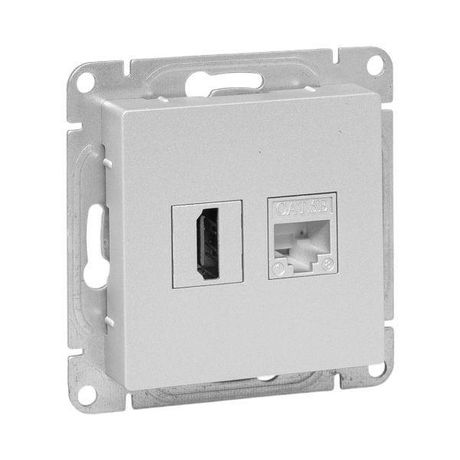 Механизм розетки HDMI+RJ45 (cat5), алюминий Эпика EKF | UP1-SOA-HDMI+RJ45