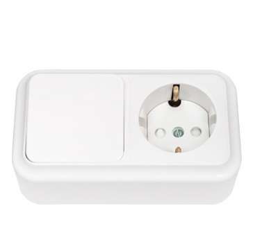 Беларусь Блок наружный: выключатель одноклавишный + розетка с заземлением со шторками В-РЦ-577 - Bylectrica