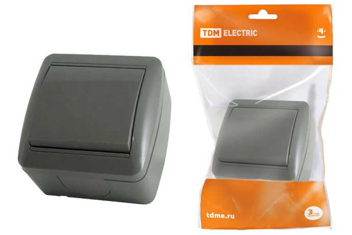 Выключатель 1-кл. открытой установки IP44 10А серый "Селигер" | SQ1818-0101 TDM