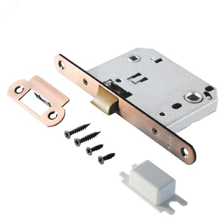 Защелка врезная универсальная без ручек для деревянных межкомнатных дверей, АЛЛЮР АРТ L7050PR AC старая медь - 11557 ПТК