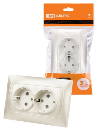 Розетка двойная 2П+З 16А 250В с защ. шт. перламутр "Лама" | SQ1815-0813 TDM