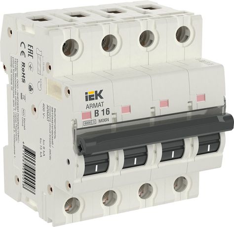 Выключатель автоматический четырехполюсный M06N 4P B 16А 6кА ARMAT | AR-M06N-4-B016 IEK