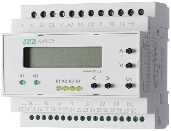 Устройство управления резервным питанием AVR-02 (3х400В+N; 5 перекл. х8А; IP20) F&F EA04.006.004 Евроавтоматика