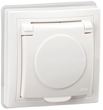 Розетка 1-м СП Кварта РСбш10-3-КБ-44 16А IP44 с заземл. защ. шторки крышкой бел. IEK KV-R16-16-44-K01