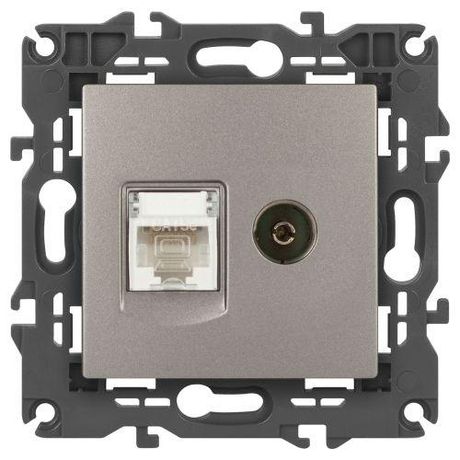 Розетка компьютерная + телевизионная Elegance 14-3110-16 RJ45+TV титан Эра Б0065768