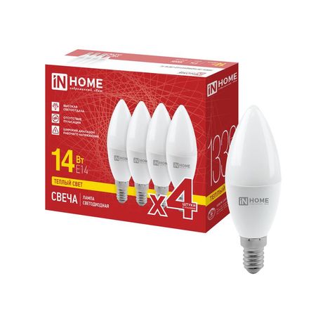 Лампа светодиодная LED-СВЕЧА-VC 4PACK 14Вт свеча 3000К E14 1330лм 230В (уп.4шт) IN HOME 4690612063119
