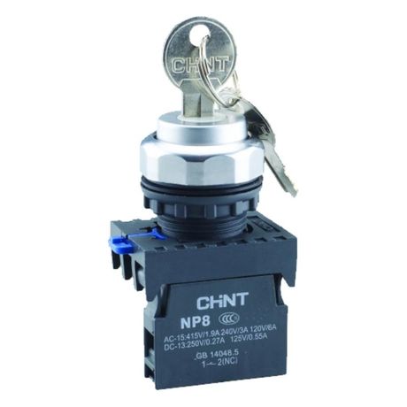 Переключатель с ключом NP8-10Y/22 , 2 положения возвратом, 1НО+1НЗ IP65 (R) | 578670 CHINT