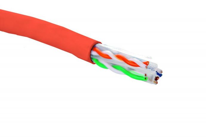 Кабель категории 6, U/UTP, 4 пары, 23 AWG, нг(A)-HF, внутренней прокладки, красный, коробка 305 м - 19C-U6-12RD-B305 Eurolan