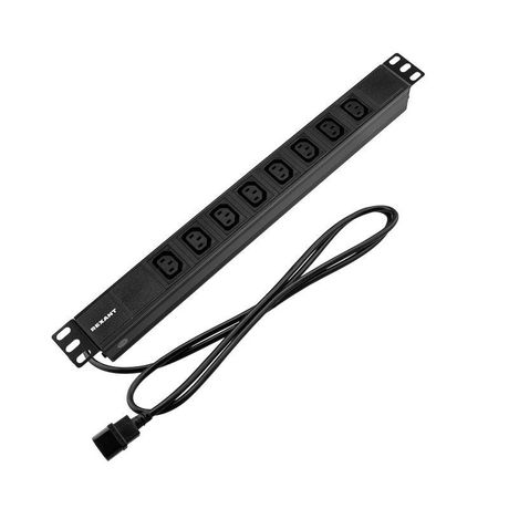 Блок распределения питания для 19дюйм шкафов; горизонт.; 8 розеток C13; 10А; без выключателя; вилка C14; шнур 2м; корпус алюм. Rexant 04-0304-1 MEET