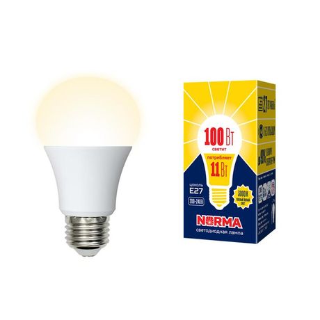 Лампа светодиодная LED-A60-11W/WW/E27/FR/NR LED. "груша" матовая. Серия Norma. Теплый 3000K | UL-00003787 Volpe Uniel