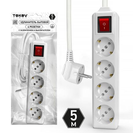 Удлинитель 4х5м с заземл. выкл. 10А 3х1.5 TOKOV LIGHT TKL-C01-BU4-5-1.5-ZV