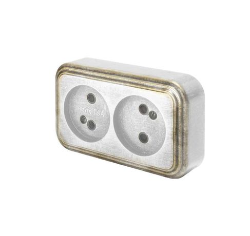 Розетка 2-м ОП Palazzo Vintage без заземл. бел. зол. патина Duwi 26436 1