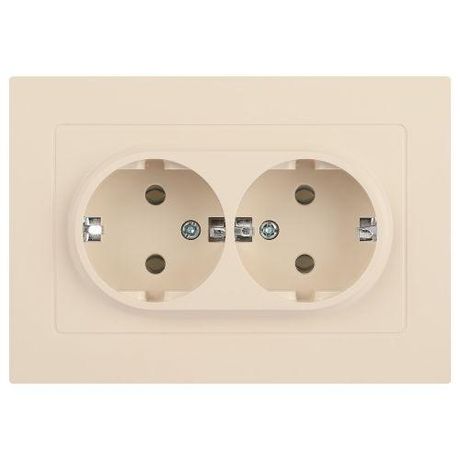 Розетка однофазная двойная скрытого монтажа, в рамку с заземлением без шторок слоновая кость 16А 250В IP20 винтовые зажимы 6-205-02 Intro Accent - Б0063489 ЭРА