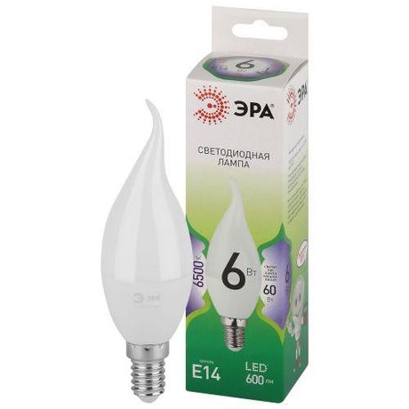 Лампа светодиодная GREEN LINE LED BXS-6W-865-E14 GL E14 6 Вт свеча на ветру холодный свет | Б0067113 ЭРА