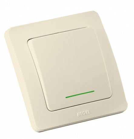 Переключатель одноклавишный скрытый с индикацией слоновая кость 10А - ВС10-362-01 HEGEL