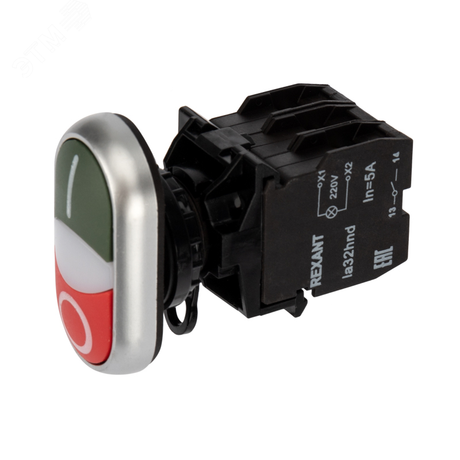 Кнопка LA32 красно-зеленая «Пуск-Стоп» с подсветкой NO+NC | 36-5542 REXANT MEET