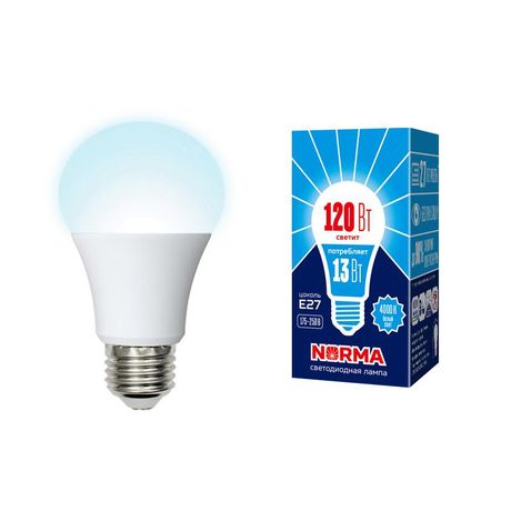 Лампа светодиодная LED-A60-13W/NW/E27/FR/NR Форма A, матовая. Серия Norma. Белый свет (4000K). Картон. ТМ Volpe - UL-00004023 Uniel