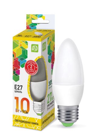 Лампа светодиодная LED-СВЕЧА-standard 10Вт 230В Е27 3000К 900Лм | 4690612015538 ASD