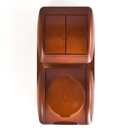 Блок Nata (розетка с заземл. защ. крышкой + 2-кл. выкл.) вертикал. вишня LEZARD 710-0600-173