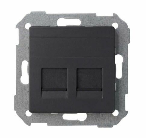 Розетка прямая для передачи данных со шторками на 2 разъема RJ45 черного матового цвета S82 Concept - 8200006-098 Simon