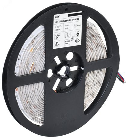 Лента светодиодная LED LSR-2835RGB54-4.8-IP65-12В (уп.5м) IEK LSR1-3-054-65-3-05