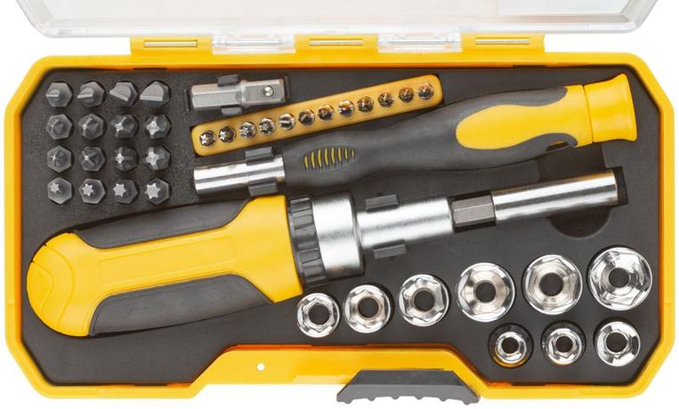 Набор отверток (реверсивная и для точных работ) 41шт пластиковый прорезиненный кейс FIT 56385 РОС