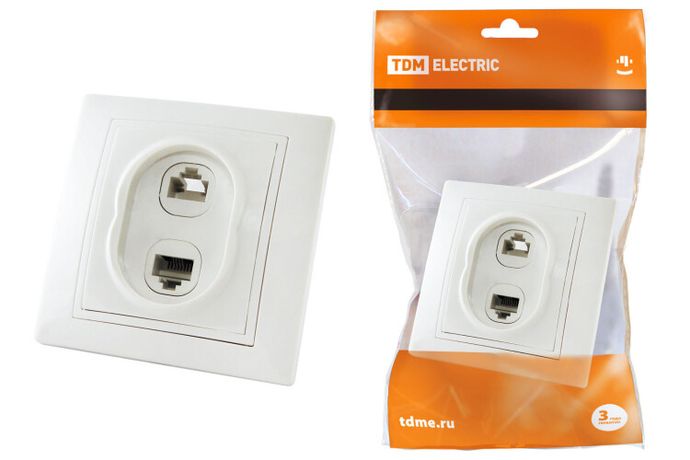 Розетка телефонная RJ11 + компьютерная RJ45 белая "Таймыр" | SQ1814-0023 TDM