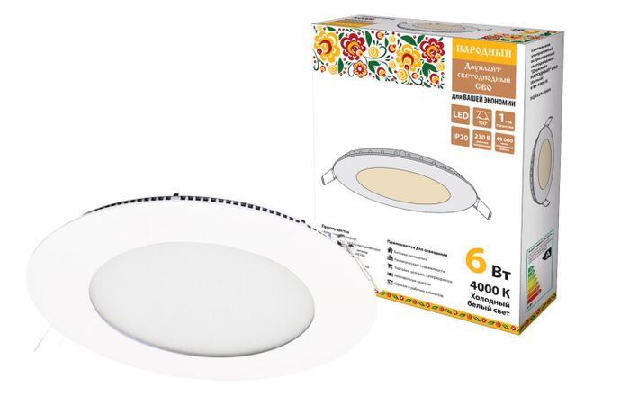 Светильник светодиодный встраиваемый Downlight ДВО Народный СВО (белый) 6Вт 4000К IP20 опал | SQ0329-0059 TDM ELECTRIC
