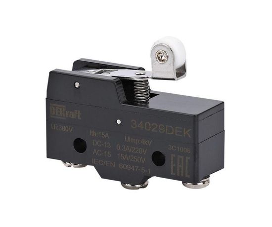 Выключатель концевой 1НО1НЗ миниатюрный шарнирн. короткого рычажного типа с роликом DEKraft 34029DEK APC