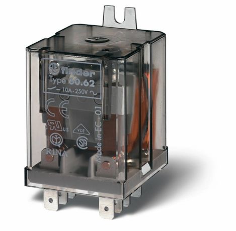 Универсальное электромеханическое реле; монтаж в наконечники Faston 187 (4.8х0.8мм); 2CO 10A; контакты AgNi; катушка 24В AC | 606280240000 Finder 60.62.8.024.0000